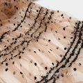 Polyester Elastic Knit Embroidery Lace Flocked Tulle Fabric